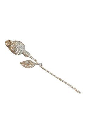 Vintage Signed Schrager Pave Rhinestone Long Stem Rose Brooch (A9301)